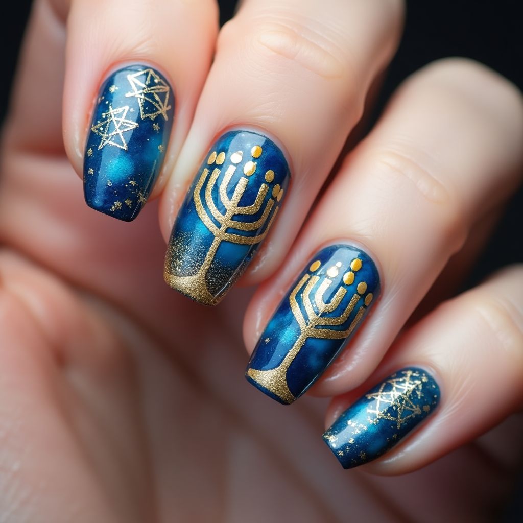 Hanukkah Specialty Powders Nail Design