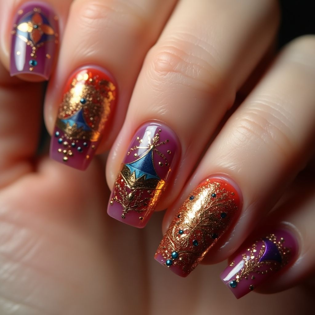 Diwali Glitter Flakes Nail Design
