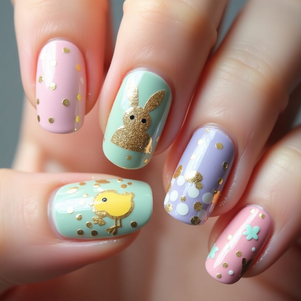 Easter Glitter Powder Nail Design