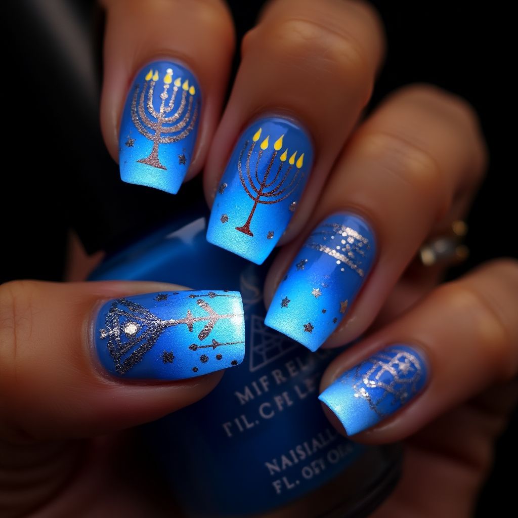 Hanukkah Glow In The Dark Polish Nail Design