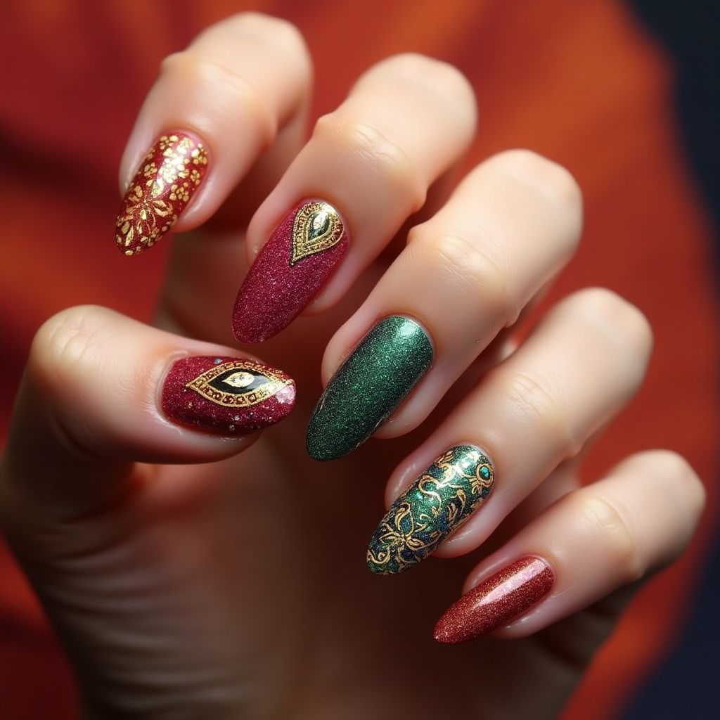 Diwali Glitter Powder Nail Design