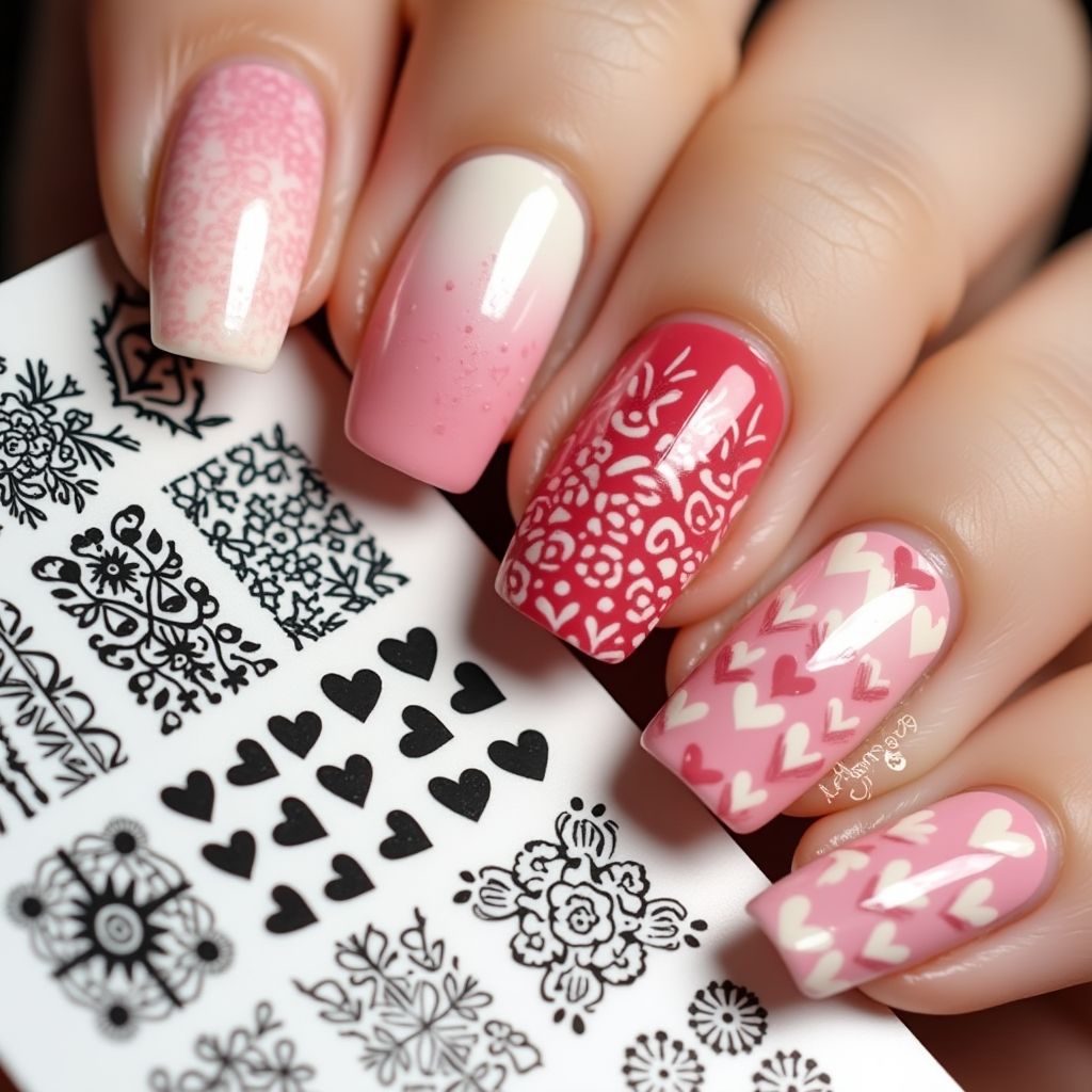 Valentine's Day Stamping Plates Nail Design