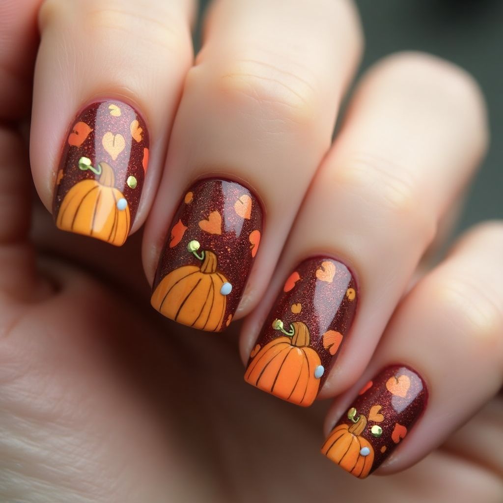 Thanksgiving Holo Powder Nail Design