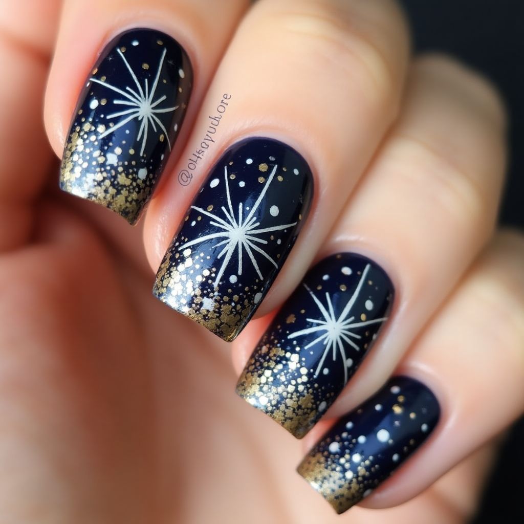 New Year Holo Powder Nail Design