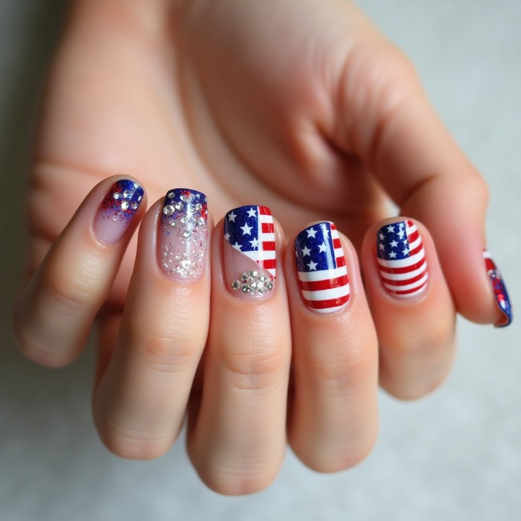 4th Of July Caviar Beads Nail Design