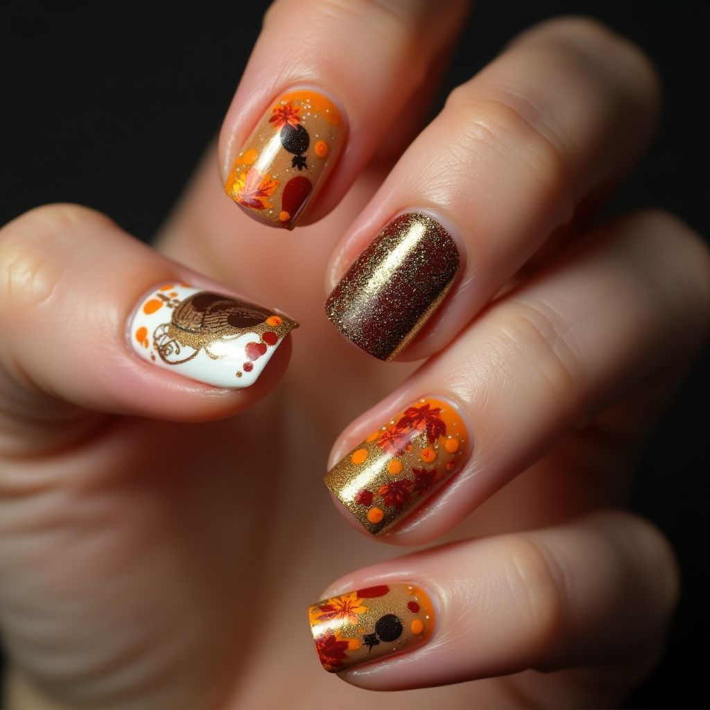 Thanksgiving Glow In The Dark Polish Nail Design