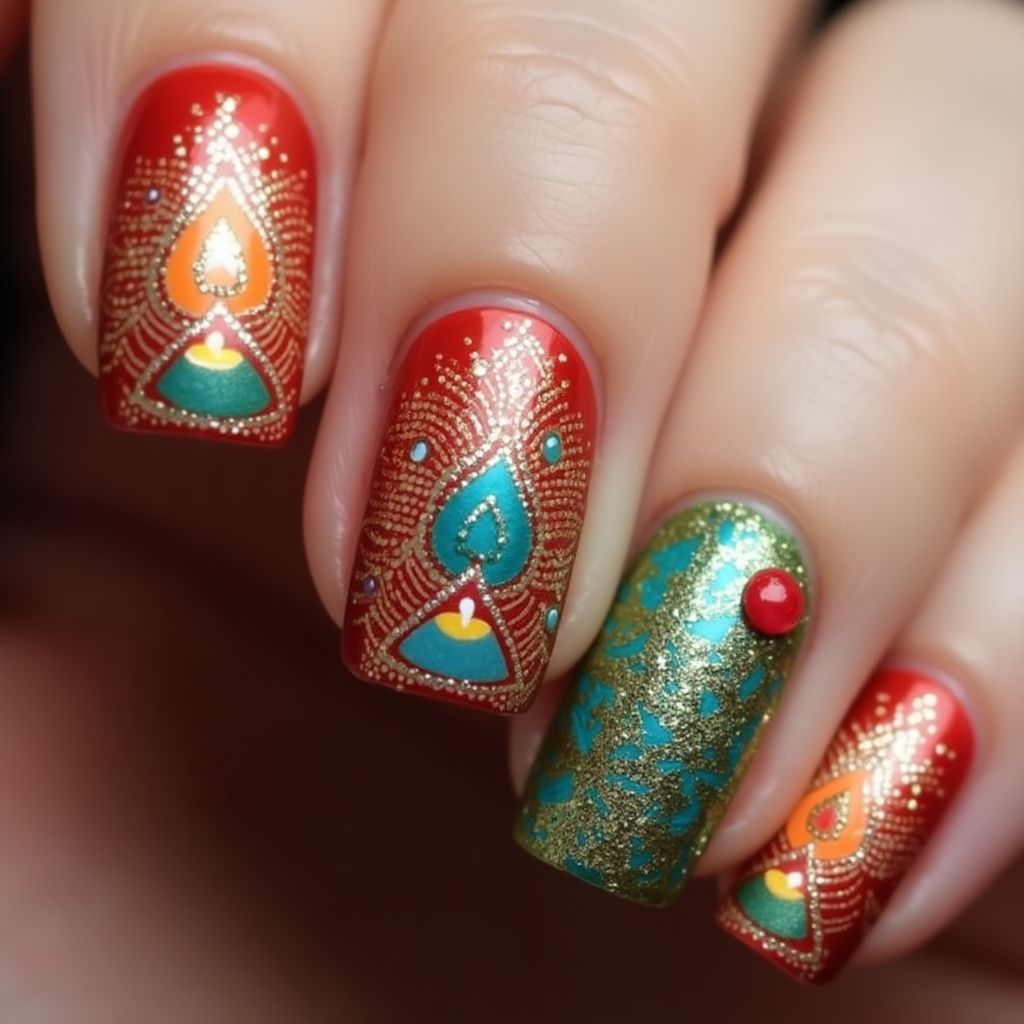 Diwali Base Coat Nail Design