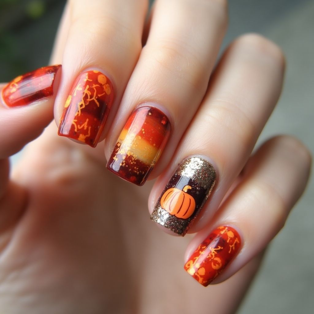 Thanksgiving Poly Gel Nail Design