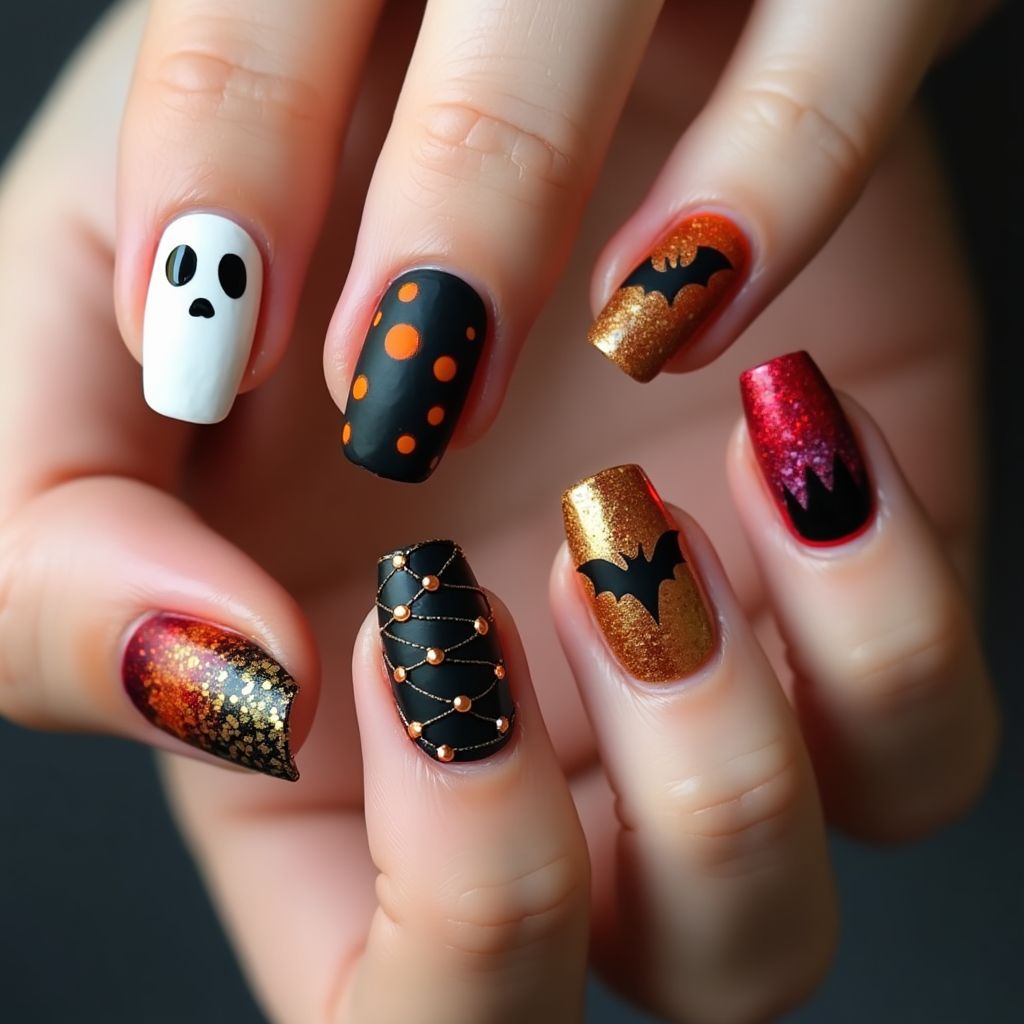 Halloween Caviar Beads Nail Design