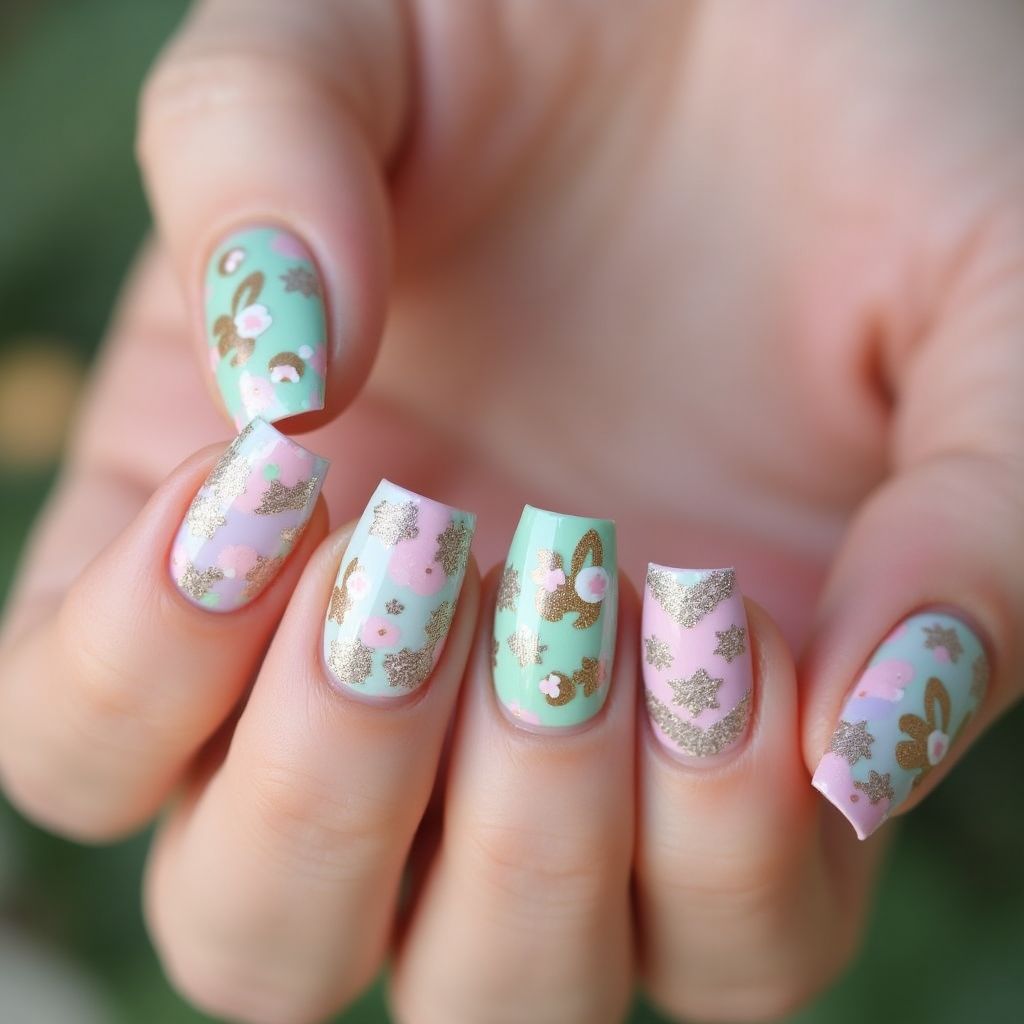 Easter Chrome Powder Nail Design