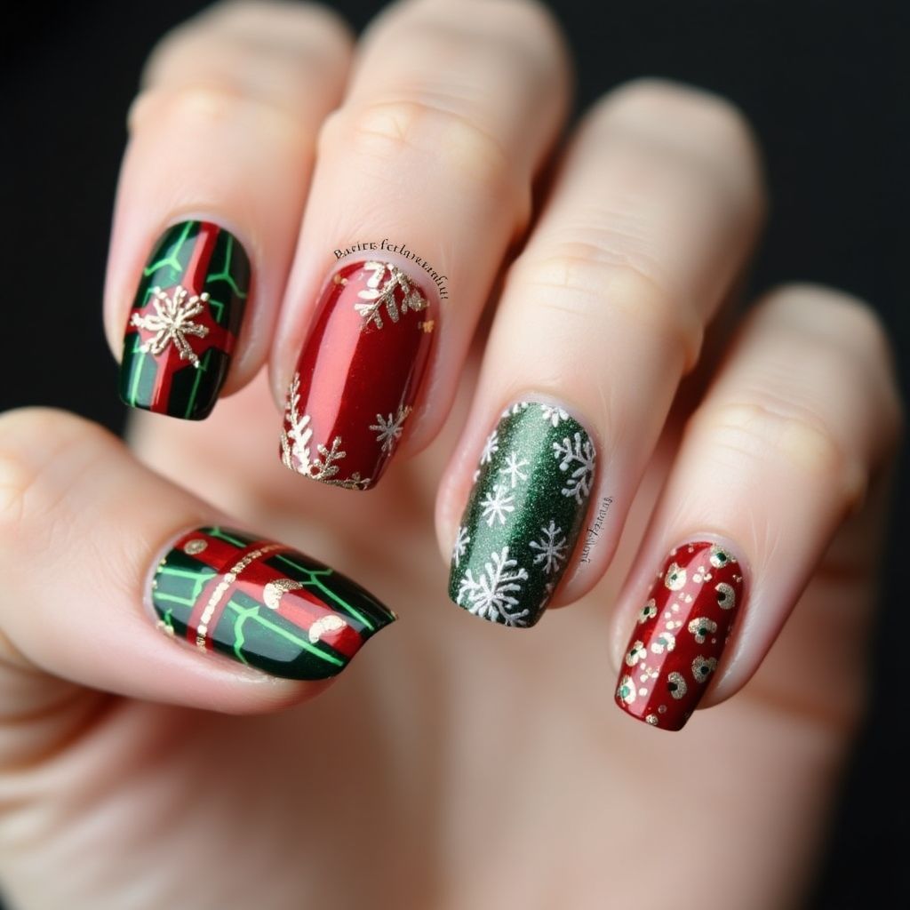 Christmas Mermaid Powder Nail Design