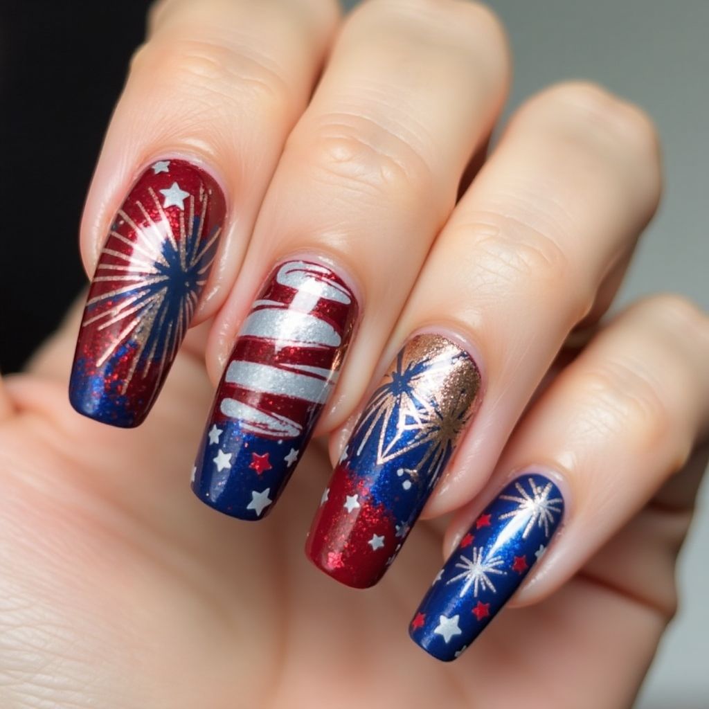 4th Of July Nail Foil Nail Design