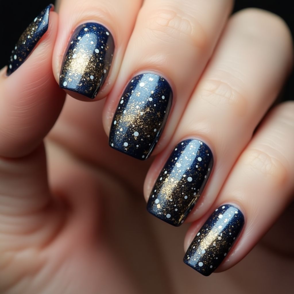 New Year Chrome Powder Nail Design