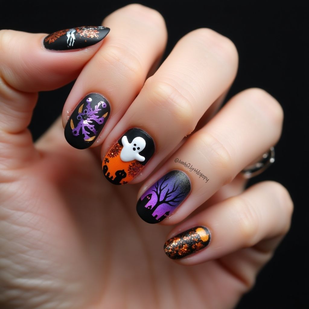 Halloween Sequins Nail Design