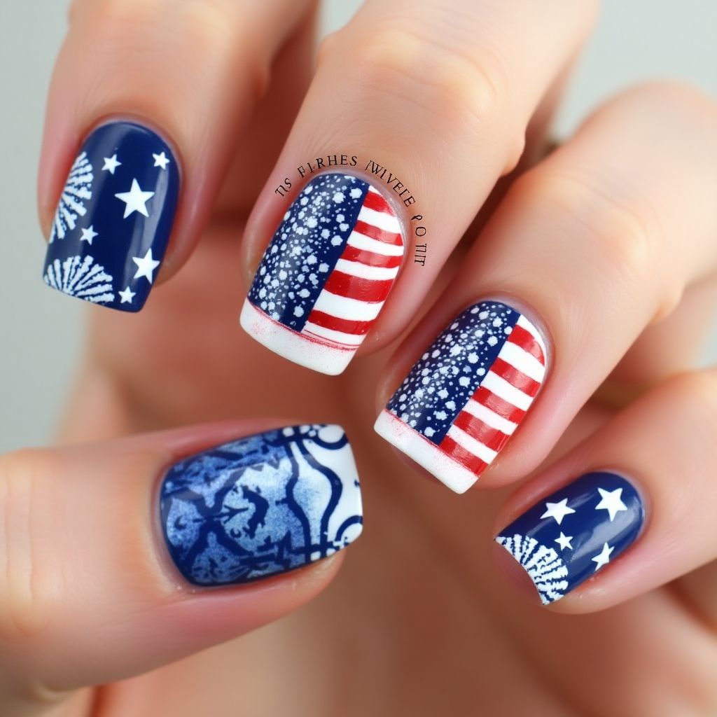4th Of July Striping Tape Nail Design