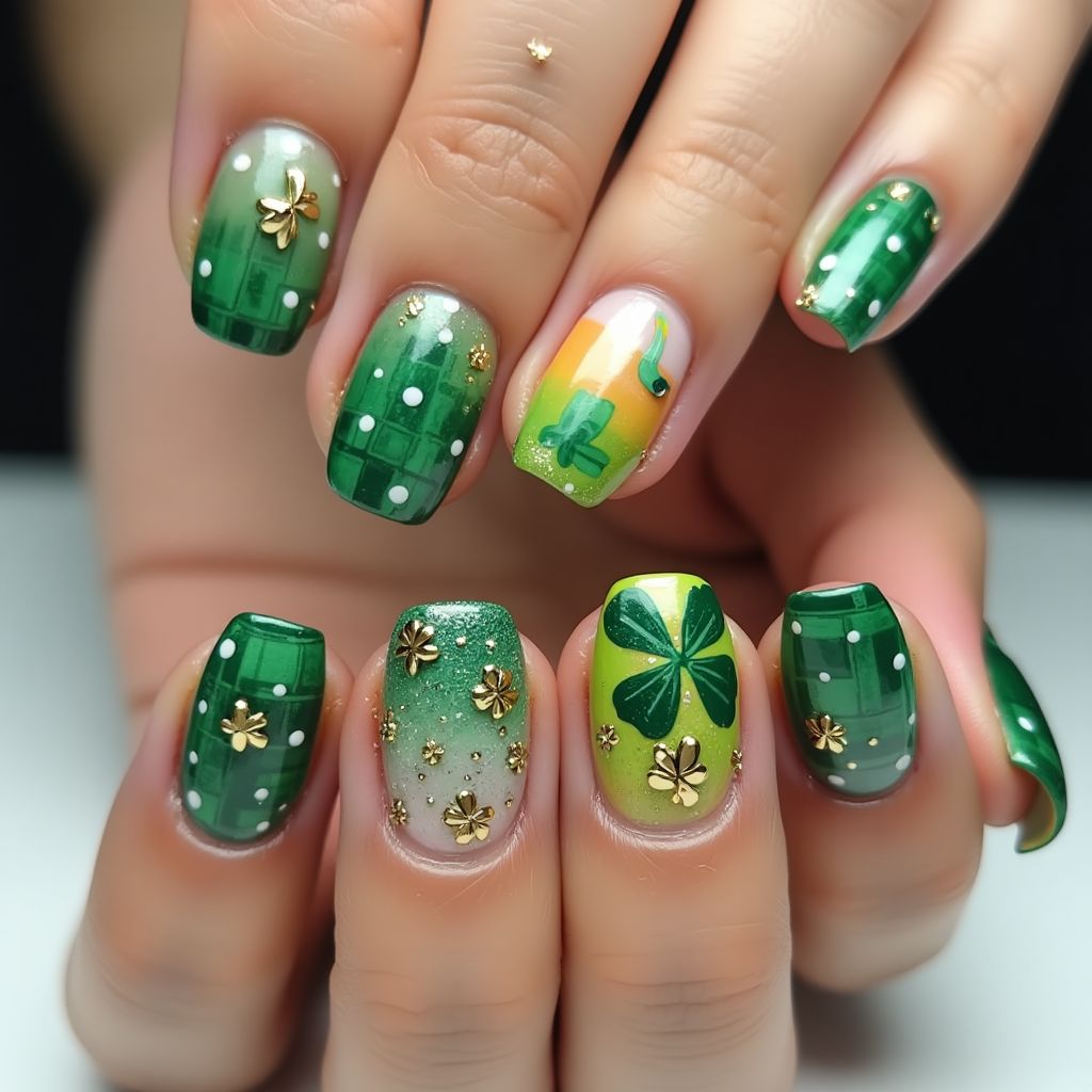 St Patrick's Day Acrylic Colors Nail Design