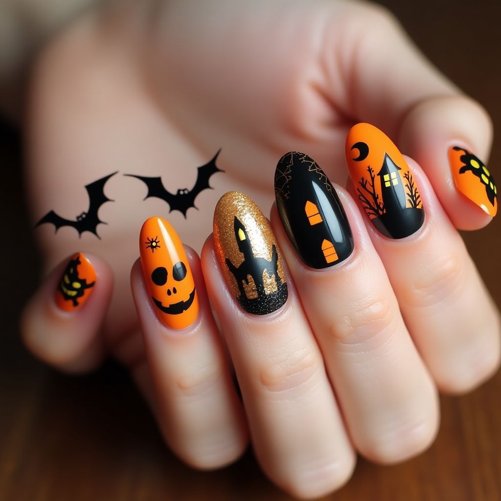 Halloween Orangewood Sticks Nail Design