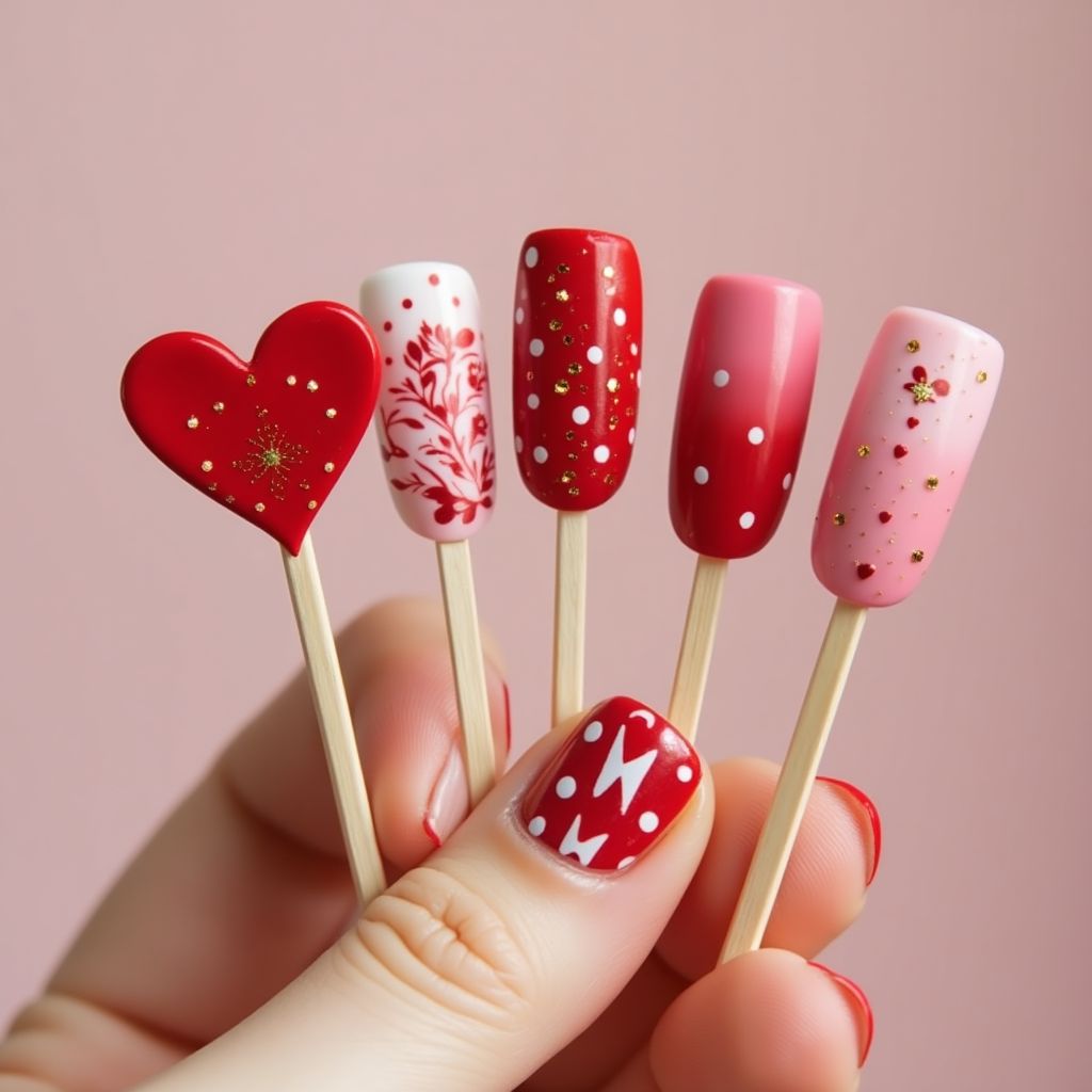 Valentine's Day Toothpicks Nail Design