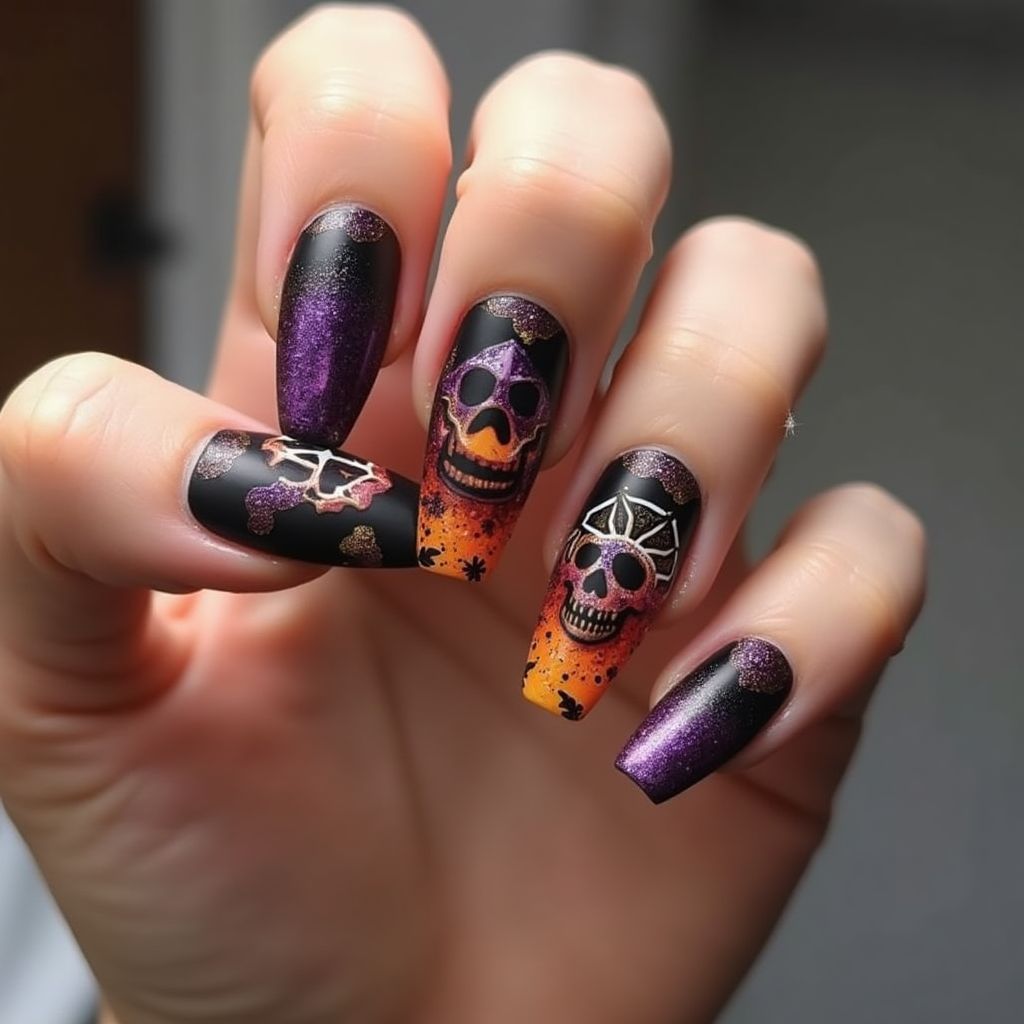 Halloween Holo Powder Nail Design