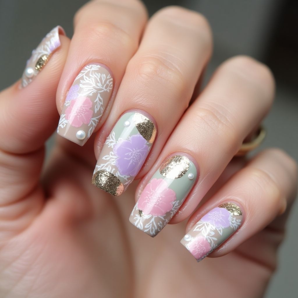 Mother's Day Magnetic Polish Nail Design