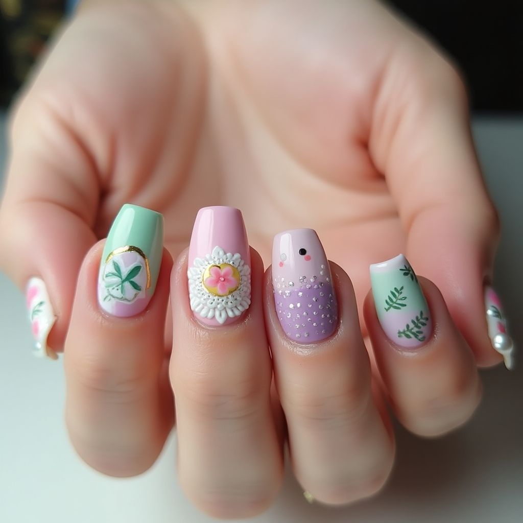 Easter Caviar Beads Nail Design