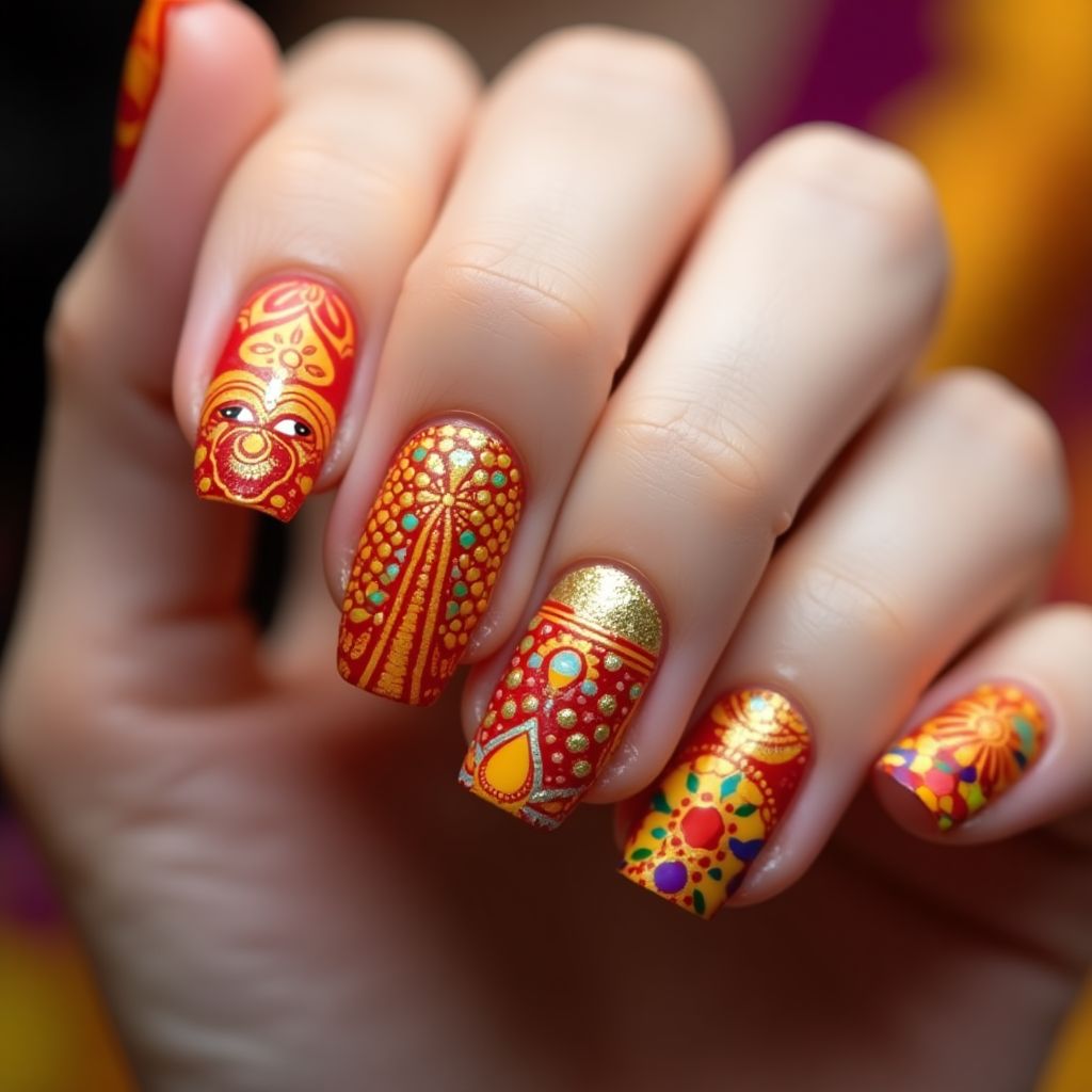 Diwali Top Coat Nail Design