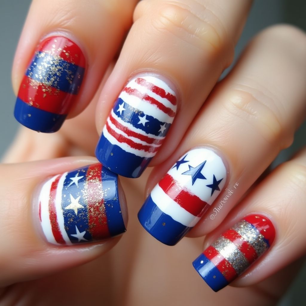 4th Of July Base Coat Nail Design