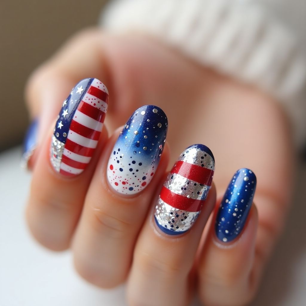 Independence Day Round Nail Design