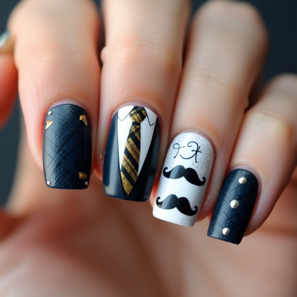 Father's Day Coffin Nail Design