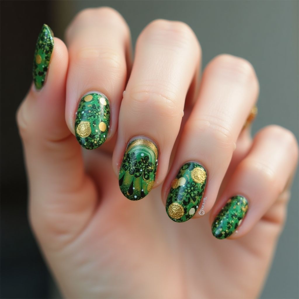 St Patrick's Day Round Nail Design