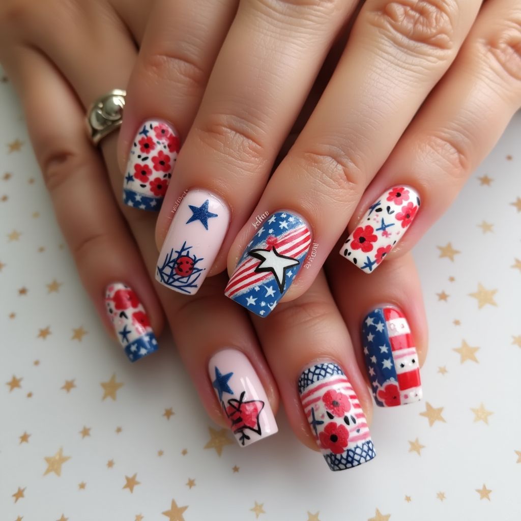 Memorial Day Round Nail Design