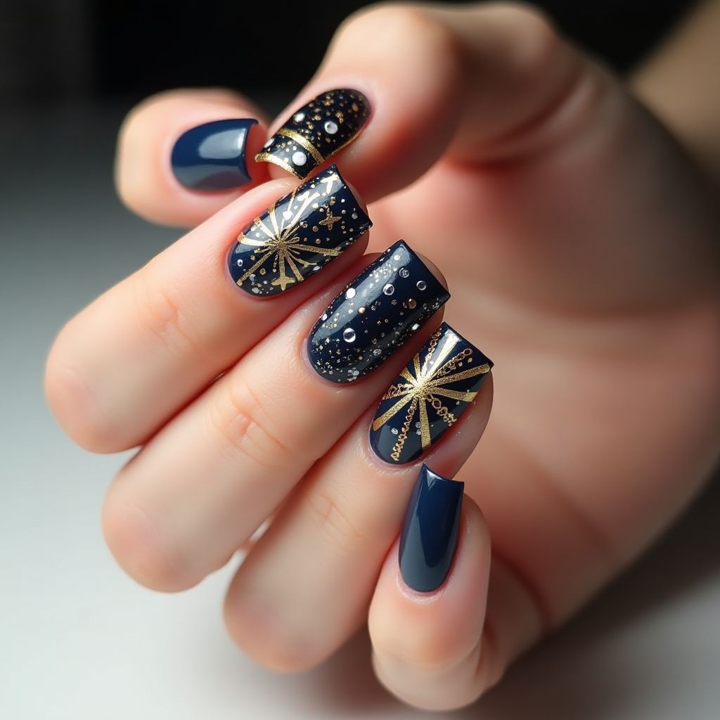 New Year Square Nail Design