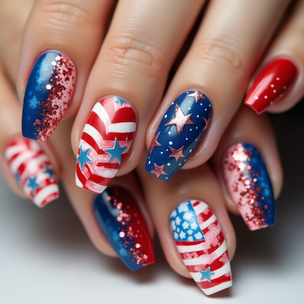 4th Of July Coffin Nail Design