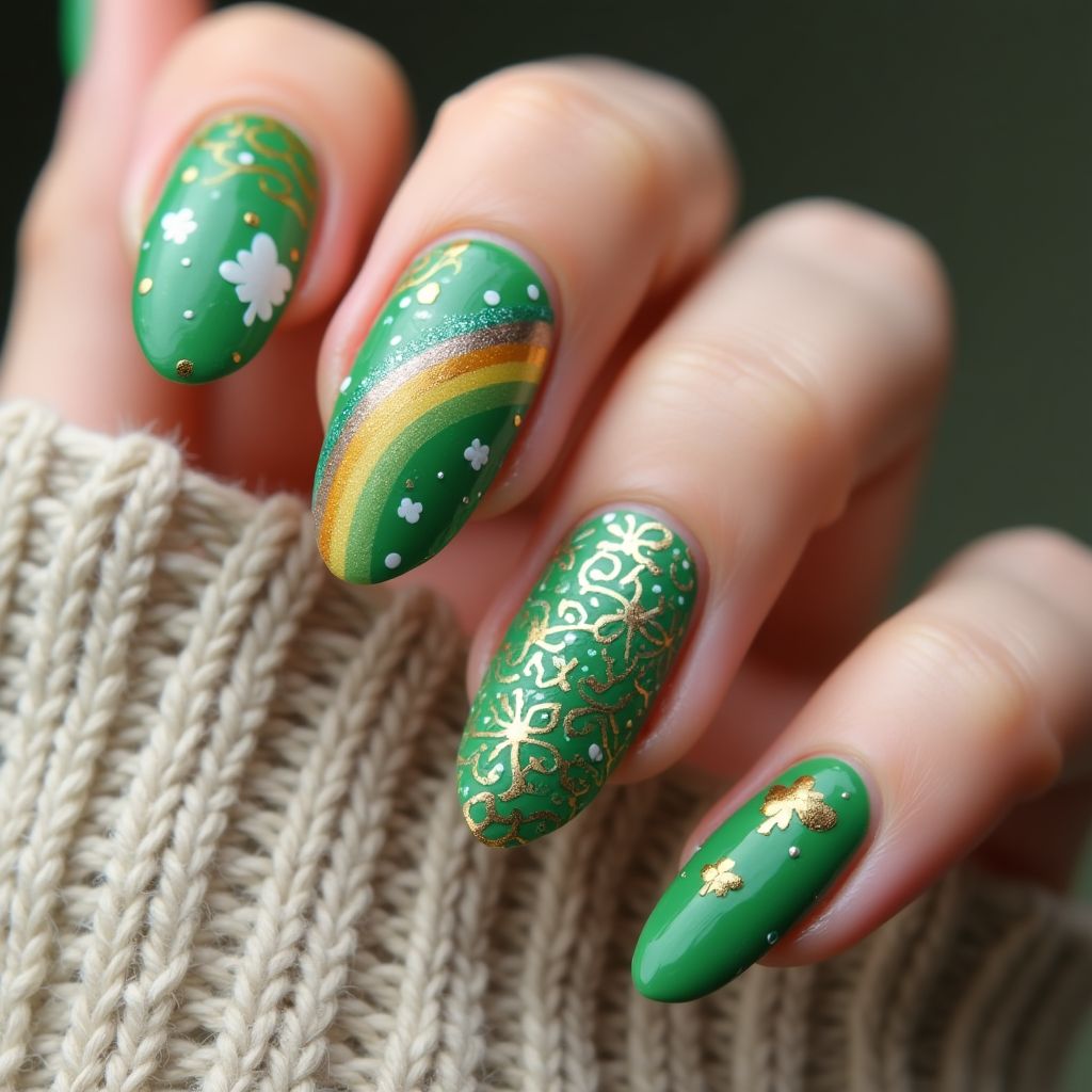 St Patrick's Day Almond Nail Design