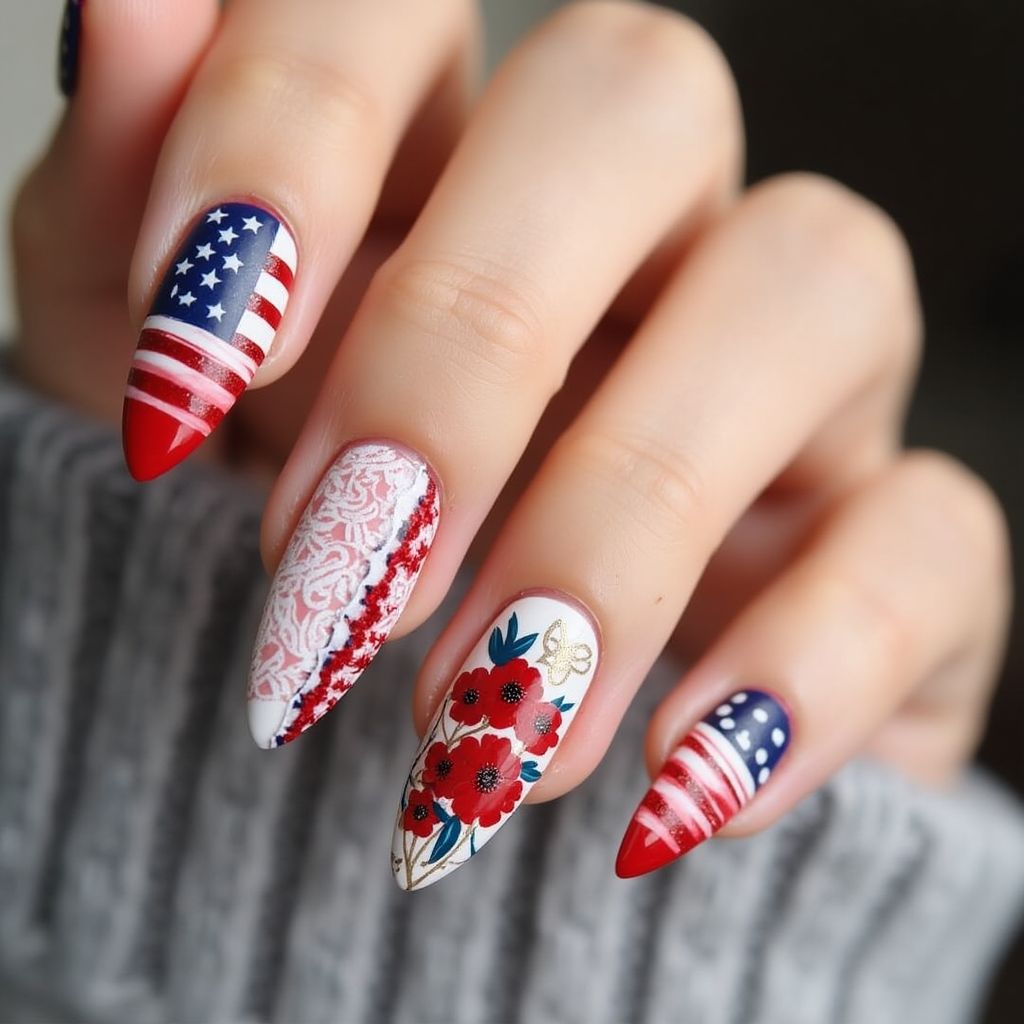 Memorial Day Almond Nail Design