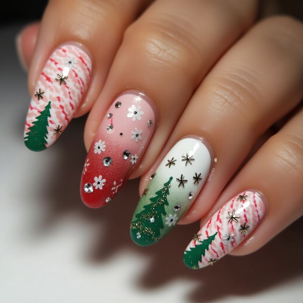 Holiday Almond Nail Design