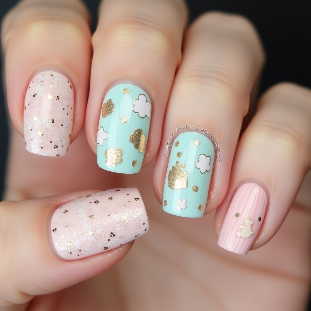 Baby Shower Coffin Nail Design