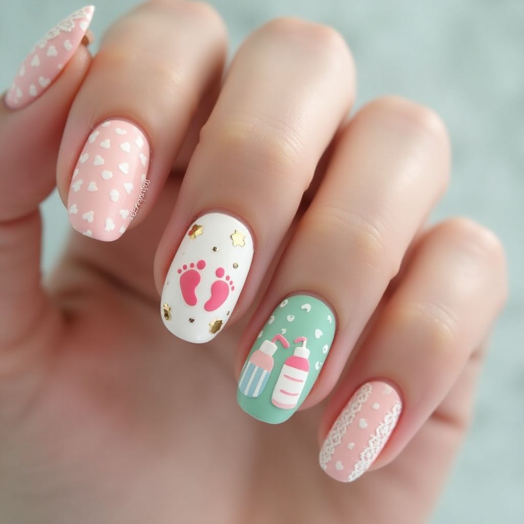 Baby Shower Round Nail Design