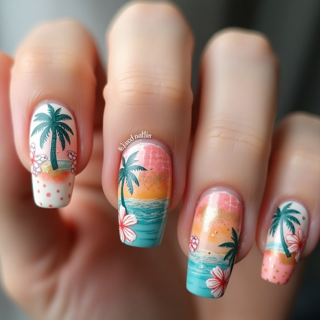 Vacation Square Nail Design
