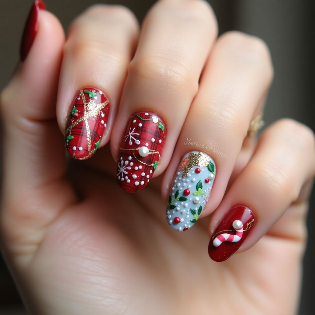 Christmas Almond Nail Design