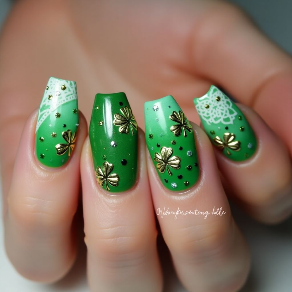 St Patrick's Day Coffin Nail Design