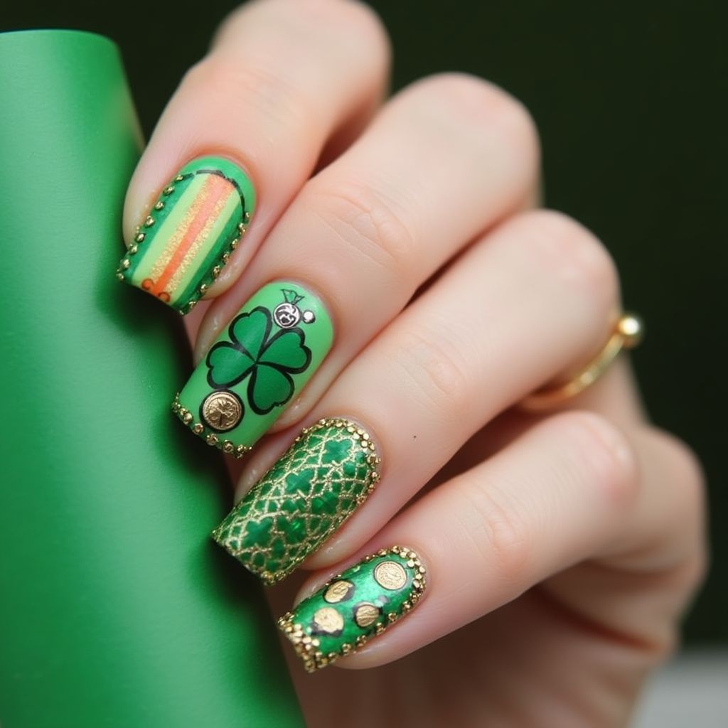 St Patrick's Day Square Nail Design