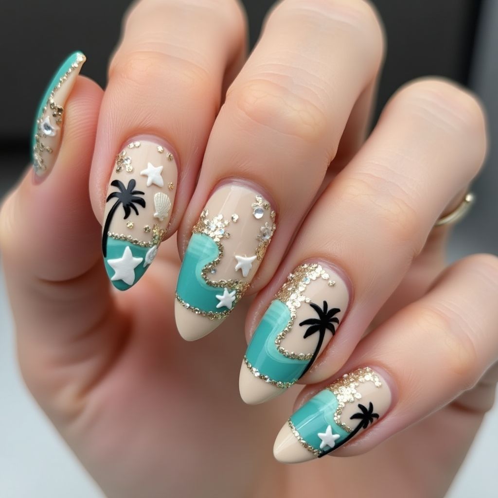 Beach Almond Nail Design