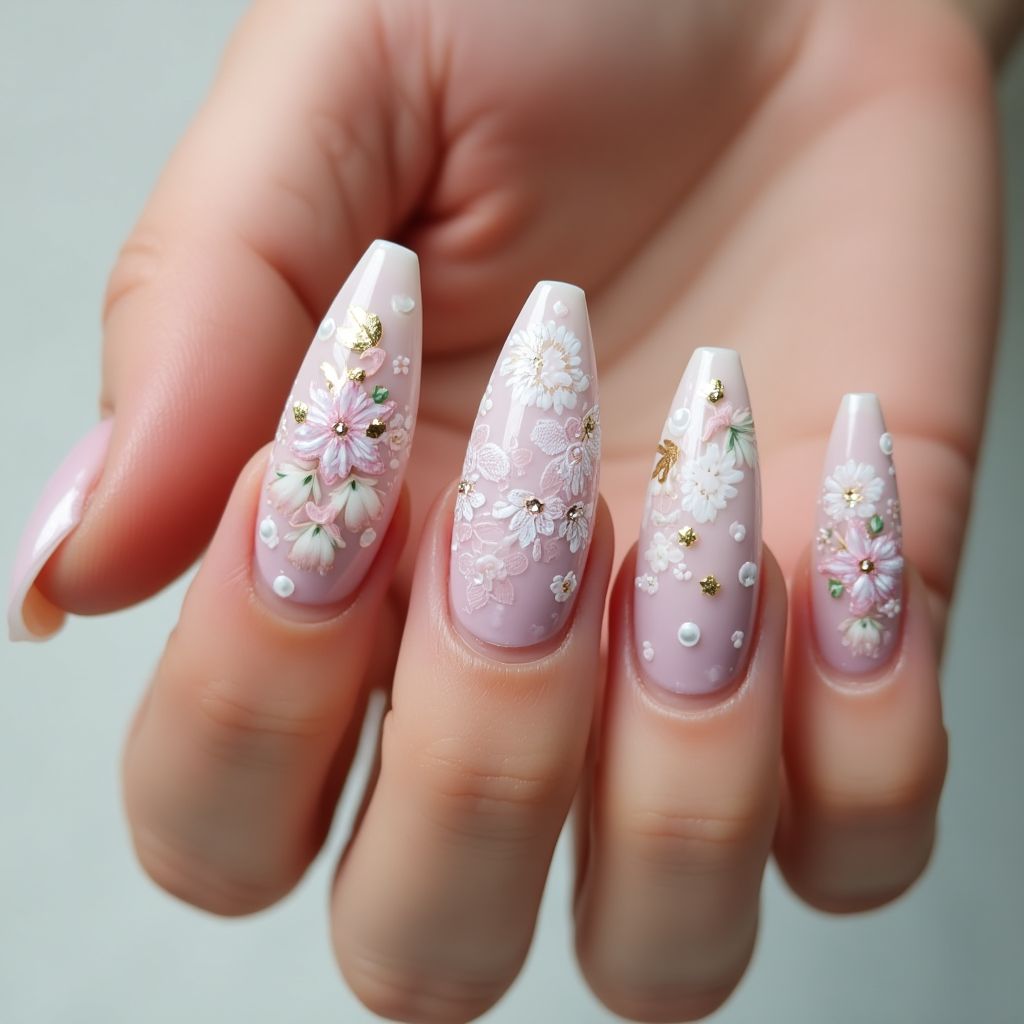 Bridal Shower Stiletto Nail Design