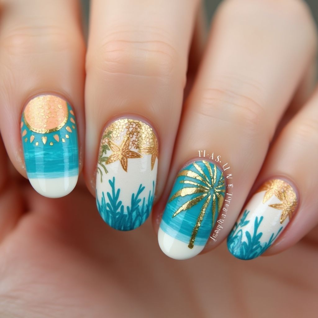Beach Round Nail Design