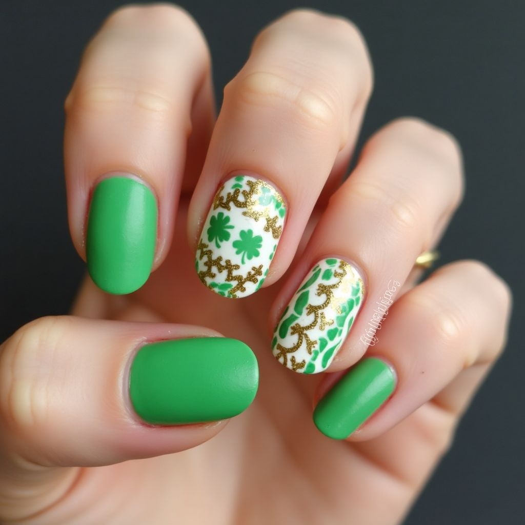 St Patrick's Day Round Nail Design
