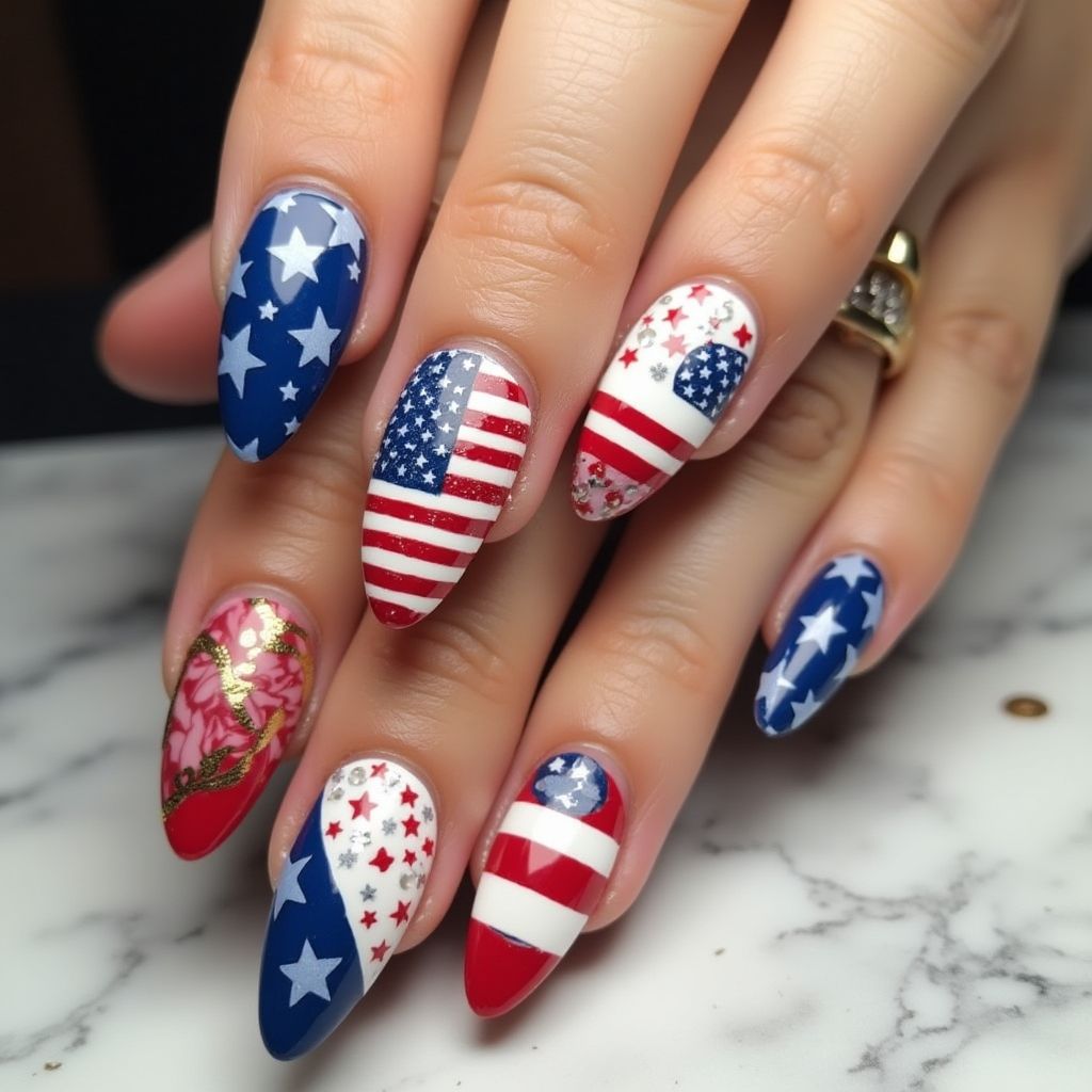 Memorial Day Stiletto Nail Design