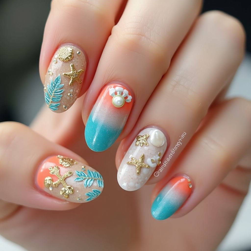 Beach Stiletto Nail Design