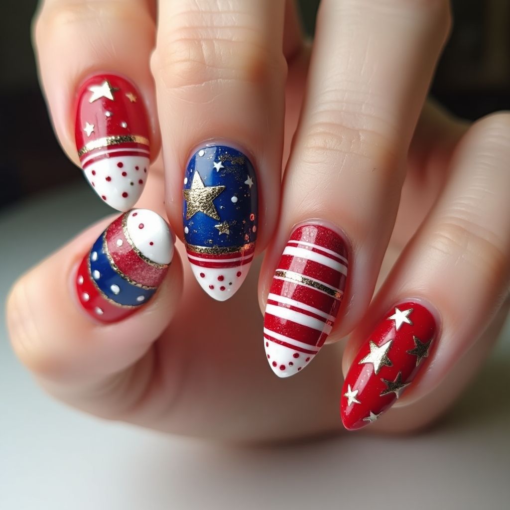 4th Of July Almond Nail Design