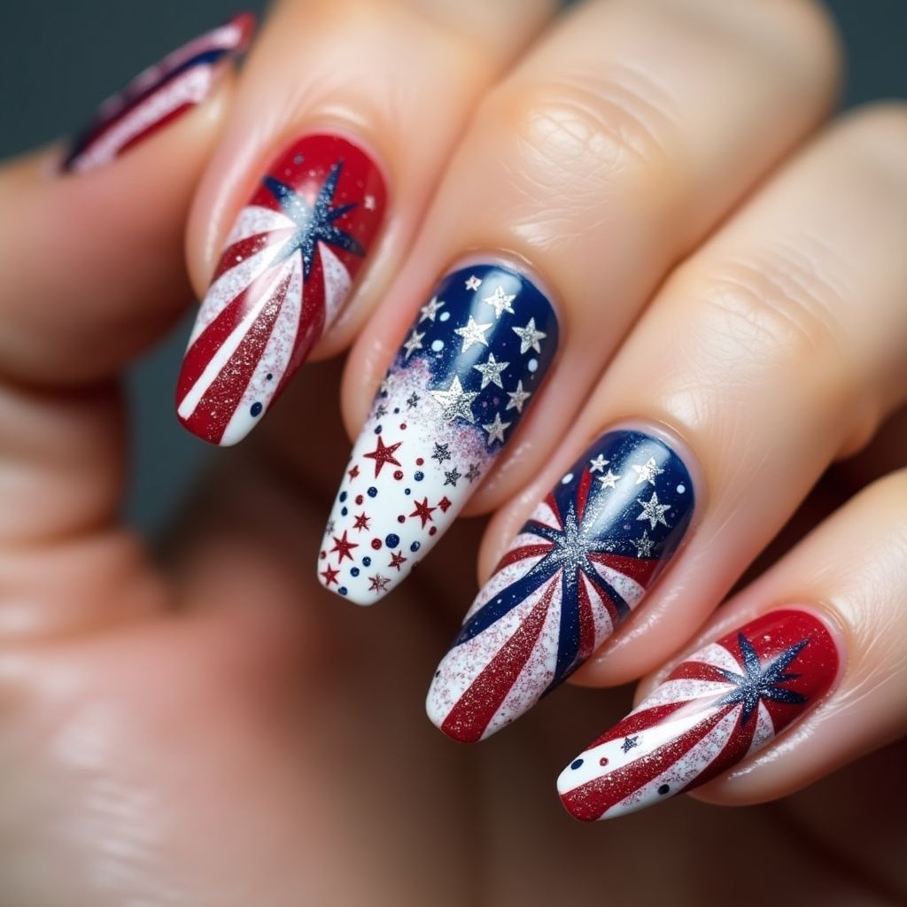Independence Day Stiletto Nail Design